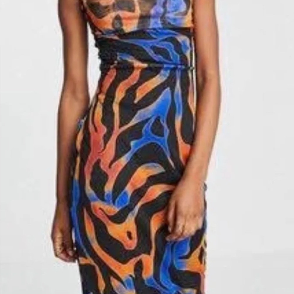 Vibrant Orange and Blue Midi Dress